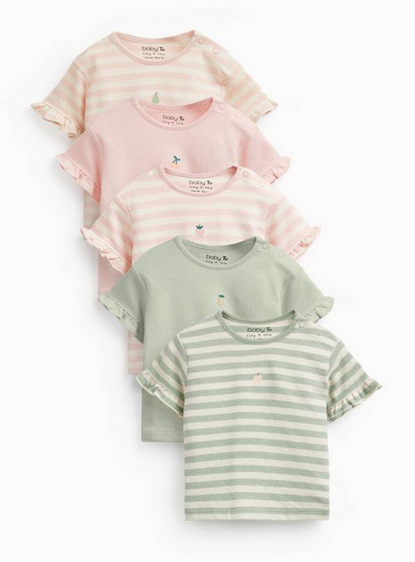 Pink & Green Stripe T-Shirts 5 Pack Up to 3 mths